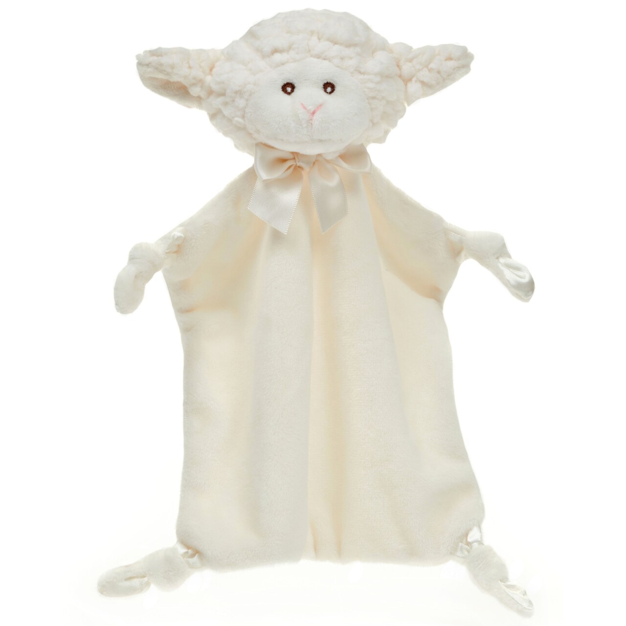 Bearington Wee Lamby The Lamb Lovies for Babies - Soft Plush Sheep Security Blanket - Baby Loveys for Girls with Soft Fur, Knotted Satin and Velour Legs - Adorable Baby Girl Lovey Gift for Baptism